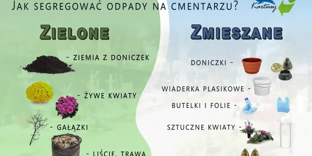 Gmina Kartuzy: gdzie wyrzucać ziemię z doniczek? Na zielone: ziemia, żywe kwiaty, gałązki, liście. Na zmieszane: doniczki, wiaderka, butelki, sztuczne kwiaty.
