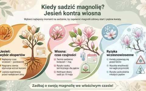 Kiedy sadzić magnolię? Wiosną kwiecień-maj, ale jesień (wrzesień-październik) jest lepsza dla regeneracji korzeni. Unikaj przymrozków.