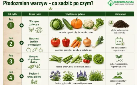 Płodozmian warzyw: po ogórkach (żarłocznych) siej warzywa średnio wymagające, strączkowe lub poplony.