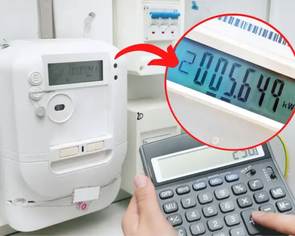 Jak odczytać licznik prądu? Wyświetlacz licznika pokazuje 2005.649 kWh. Kalkulator pomaga w zapisaniu wyniku.