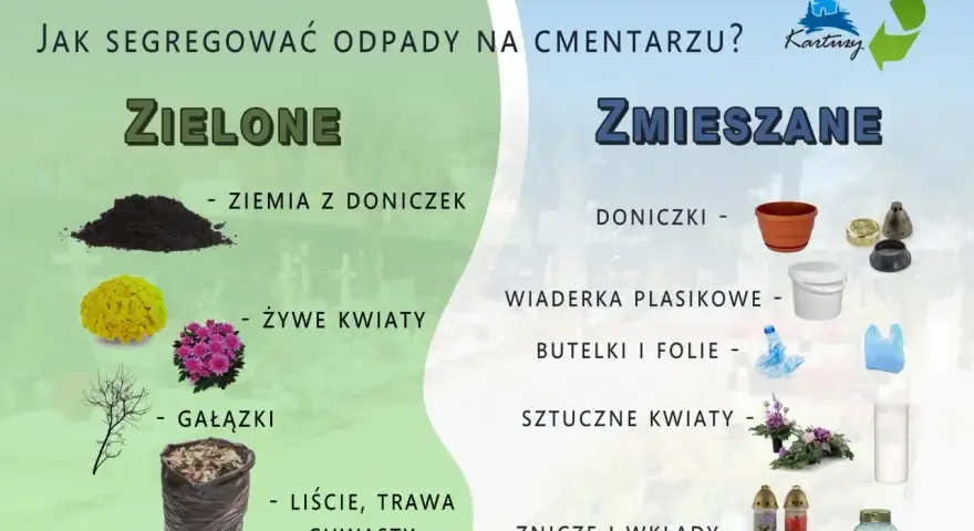 Gmina Kartuzy: gdzie wyrzucać ziemię z doniczek? Na zielone: ziemia, żywe kwiaty, gałązki, liście. Na zmieszane: doniczki, wiaderka, butelki, sztuczne kwiaty.