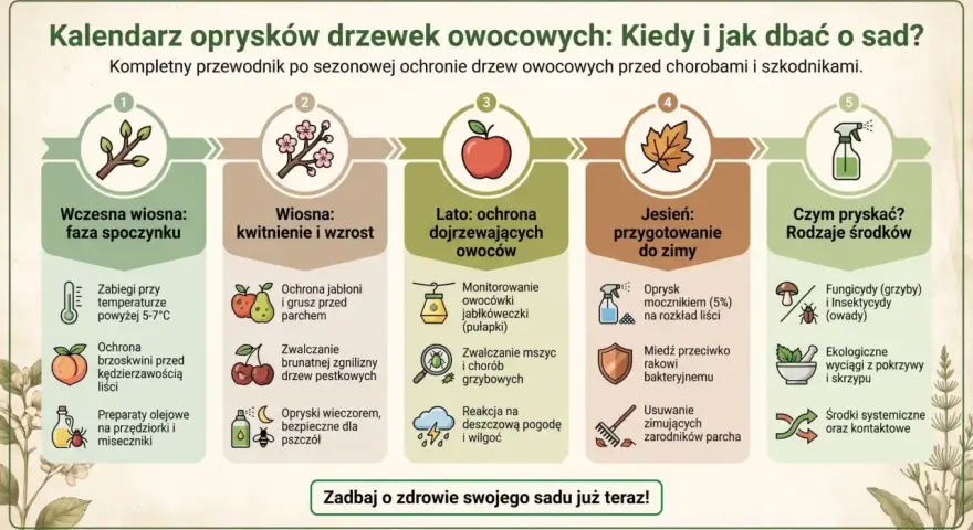 Kalendarz oprysków drzew owocowych: tabela sezonowych zabiegów ochronnych. Od wczesnej wiosny do jesieni, z uwzględnieniem rodzajów środków.