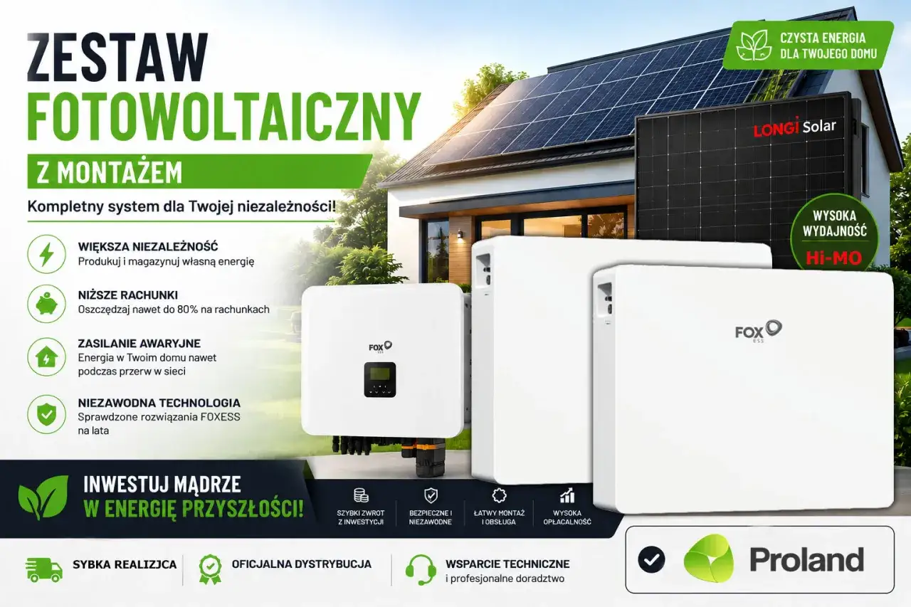 Zestaw fotowoltaiczny z montażem dla niezależności energetycznej. Produkuj i magazynuj własną energię, obniż rachunki, zapewnij zasilanie awaryjne. Fotowoltaika bez podłączenia do sieci.